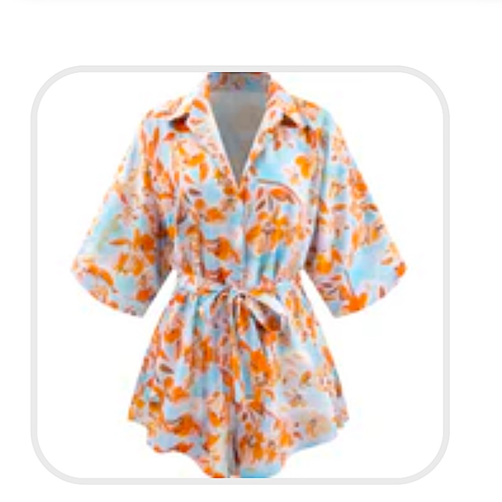 Floral Print Tie Waist Bell Sleeve Romper